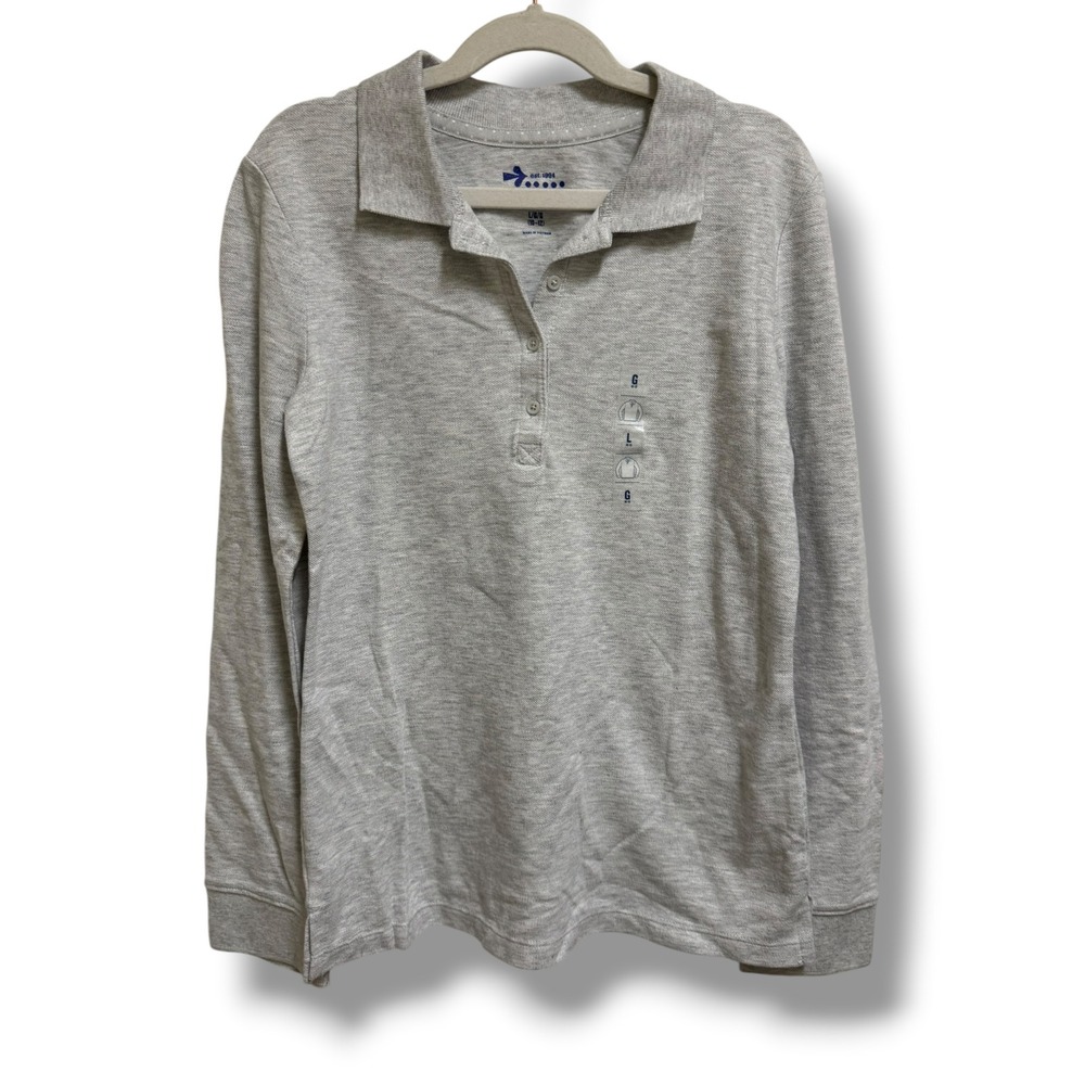 Old Navy Girls Long Sleeve Uniform Polo Shirt Heather Gray Size L 10-12 NEW